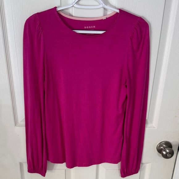 Boden Cotton & Modal Crew Long Sleeve Top in Rich Magenta size 4- like new! - Picture 2 of 10